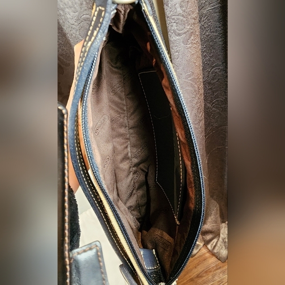 Vintage Coach Linen With Navy Leather Pochette #6115 - Picture 10 of 13